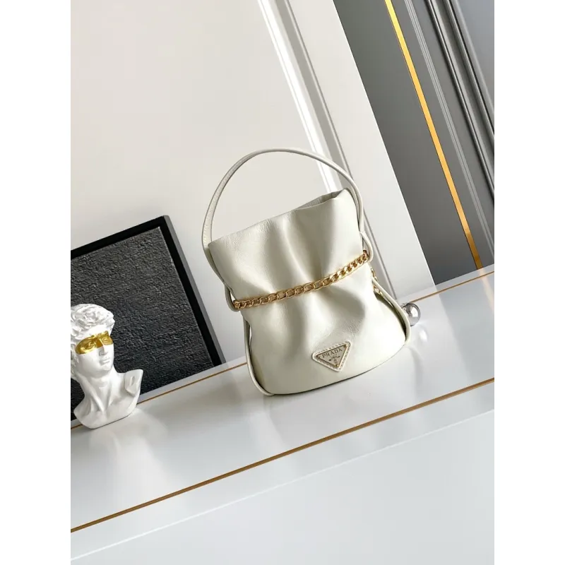Prada Re-Edition Bucket Bag (4 Colors) – Red/Black/White/Brown Fabric with Gold-Tone Chain & Triangle Logo #A59177 Prada Re-Edition Bucket Bag (4 Colors) – Red/Black/White/Brown Fabric with Gold-Tone Chain & Triangle Logo #A59177