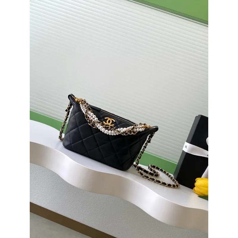 Chanel AS5898 Quilted Hobo Bag with Pearl Chain Strap Size 13-23.5-7.5 #A62897