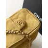 Chanel Mini Suede Bucket Bag  Retro Coin Button  Drawstring  Quilted  Classic Chain #A60143