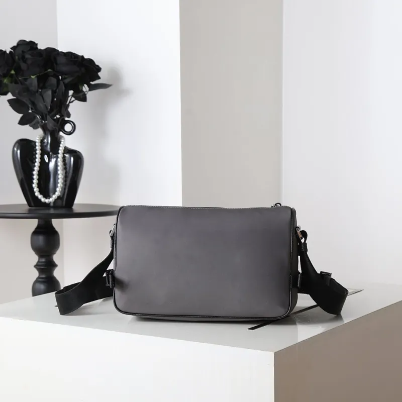 Prada Mens Dark Gray Re-Nylon Crossbody Messenger Bag with Detachable Pouch – Iconic Triangle Logo Adjustable Strap #A58757