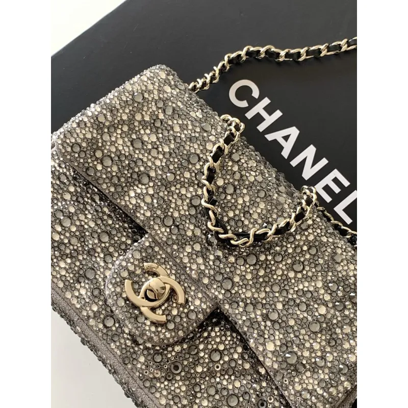 2026 Chanel Evening Bag  Dark Gray  Colorful Rhinestones  Luxurious  Stylish for Formal Events #A60146