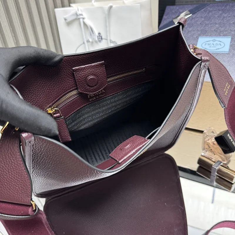 Prada 1BC073 Large Tote Bag - Burgundy Leather Crossbody Style with Adjustable Logo Strap #A59501 Prada 1BC073 Large Tote Bag - Burgundy Leather Crossbody Style with Adjustable Logo Strap #A59501