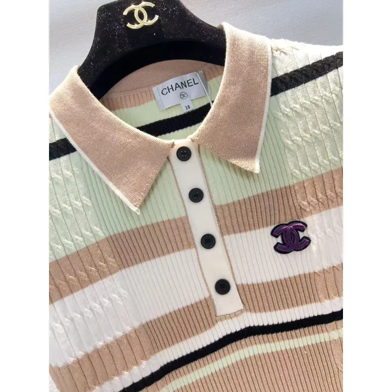 Chanel Monogram Knit Short Sleeve Crew Neck Blouse #A63659