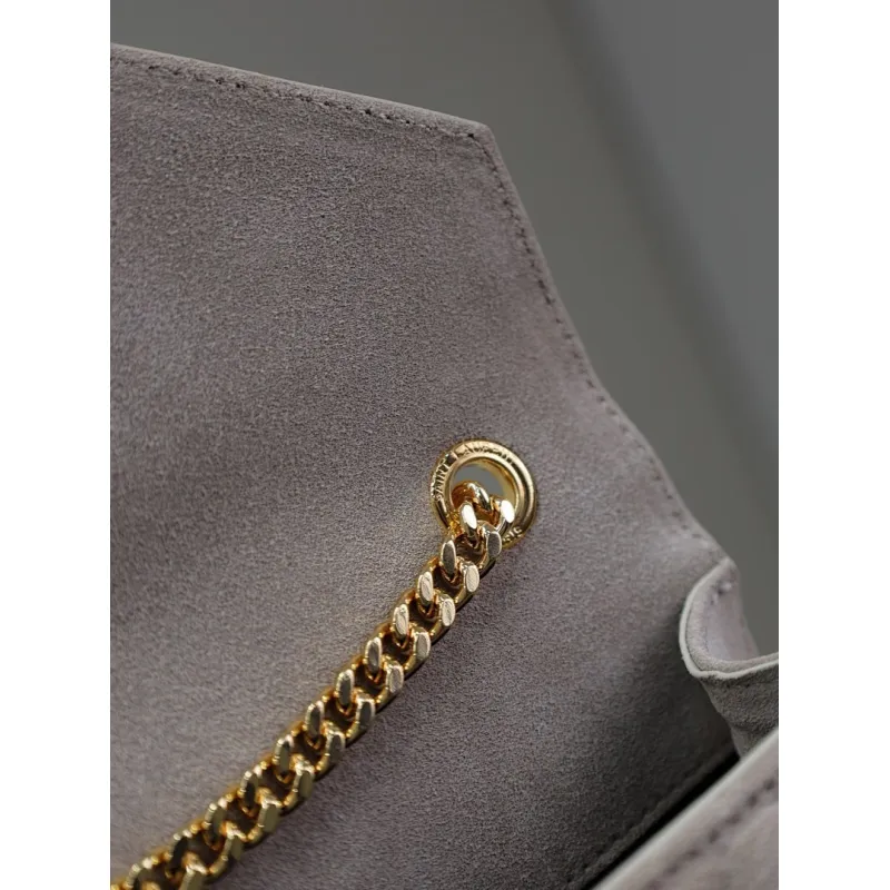 SAINT LAURENT Cassandra Envelope Crossbody Bag Set – Tan Leather-Suede & Black Velvet with Gold YSL Logo (Detachable Chain Strap) #A58774