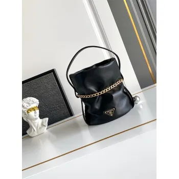 Prada Re-Edition Bucket Bag (4 Colors) – Red/Black/White/Brown Fabric with Gold-Tone Chain & Triangle Logo #A59177