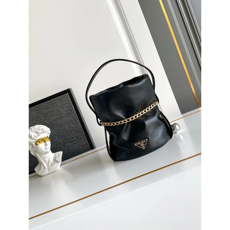 Prada Re-Edition Bucket Bag (4 Colors) – Red/Black/White/Brown Fabric with Gold-Tone Chain & Triangle Logo #A59177 Prada Re-Edition Bucket Bag (4 Colors) – Red/Black/White/Brown Fabric with Gold-Tone Chain & Triangle Logo #A59177