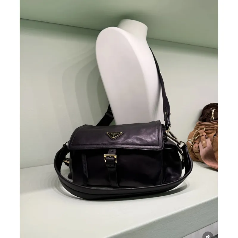 Prada Cahier Messenger Bag (2 Colors) – Burgundy/Black Leather with Gold-Tone Triangle Logo & Buckle Hardware #A59179