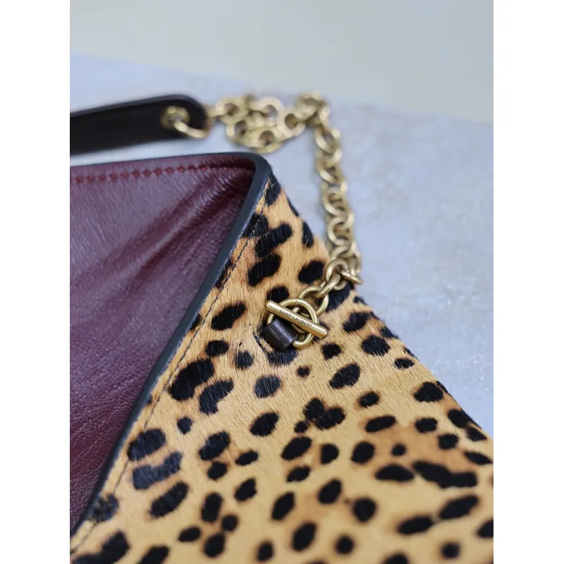 SAINT LAURENT Cassandra Envelope Crossbody Clutch – Leopard-Print Haircalf with Gold YSL Logo (Detachable Chain Strap) #A58783