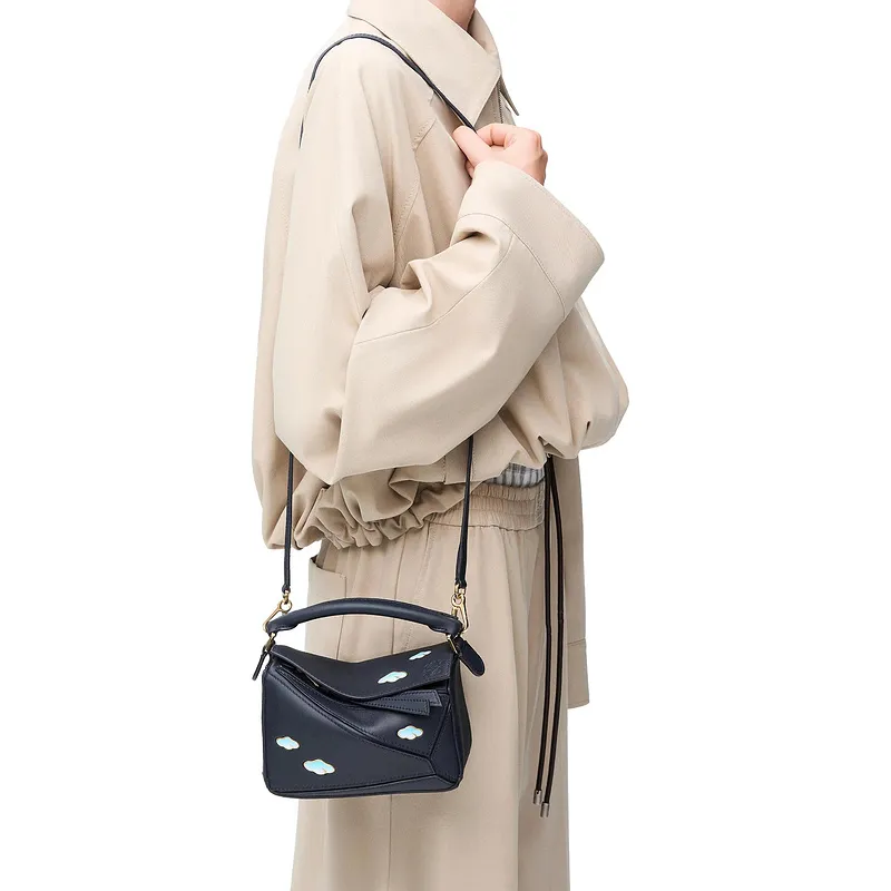 Loewe Puzzle Bag Small Navy Blue Leather with Cloud Design Accents #A50945