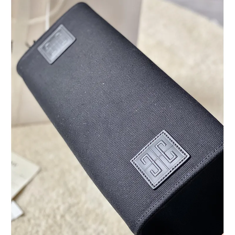 Givenchy Black Canvas Tote Bag With Branding And Gold Hardware #A52344