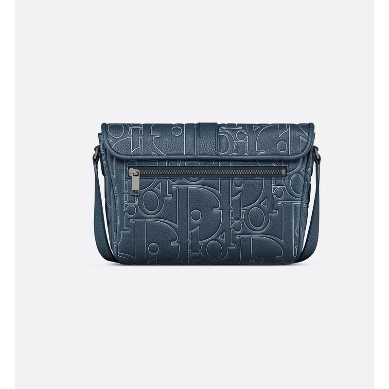 D-ior - Inspired Embossed Leather Crossbody Bag in Navy Blue size:28×18×9.5cm #A53899