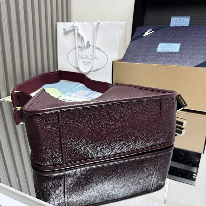 Prada 1BC073 Large Tote Bag - Burgundy Leather Crossbody Style with Adjustable Logo Strap #A59501 Prada 1BC073 Large Tote Bag - Burgundy Leather Crossbody Style with Adjustable Logo Strap #A59501