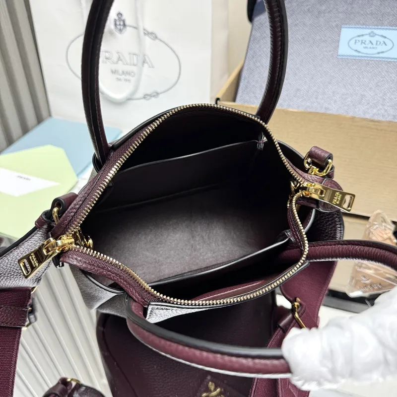 Prada 1BA362 Mini Leather Shoulder Bag - Burgundy Textured Top Version with Detachable Strap #A59502