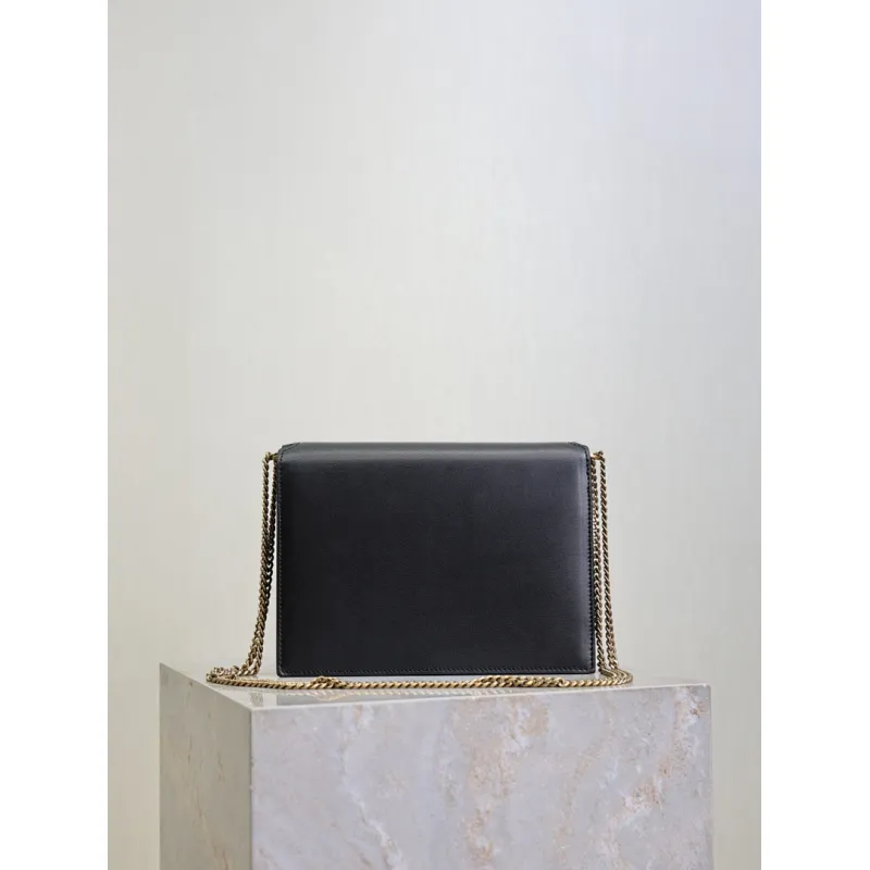 SAINT LAURENT Cassandra Envelope Crossbody Bag Set – Tan Leather-Suede & Black Velvet with Gold YSL Logo (Detachable Chain Strap) #A58773