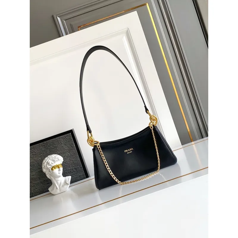 Prada Cleo Shoulder Bag (4 Colors) – Brown/Navy/Black/White Saffiano Leather with Gold-Tone Chain Strap #A59176