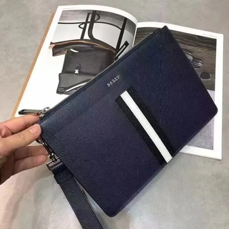 Bally Black Leather Clutch With Signature Stripe For Sophisticated Accessorizing #A51669