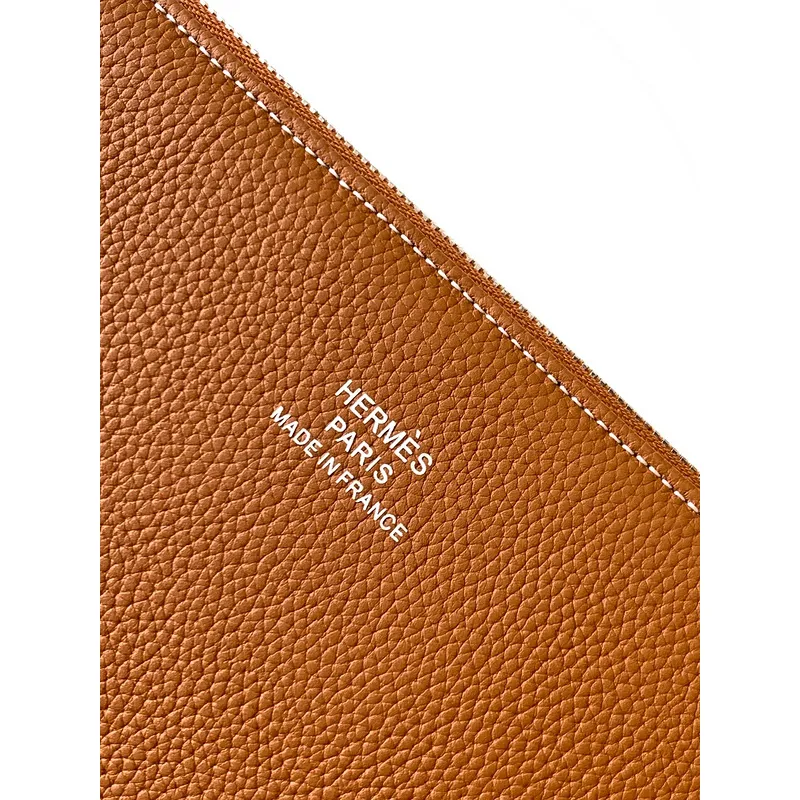 Hermès Leather Zip - Around Wristlet Clutches In Brown And Black With Branded Detailing #A50707