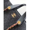 Chanel Black Felt Tote Quilted  Soft Textured  Calfskin Handle Metallic Chain #A60144
