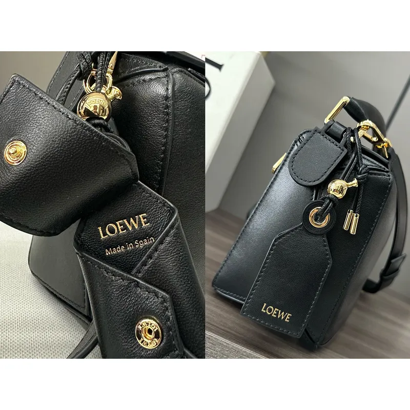 Loewe Black Leather Puzzle Bag With Geometric Design And Adjustable Strap For Modern Chic #A50043