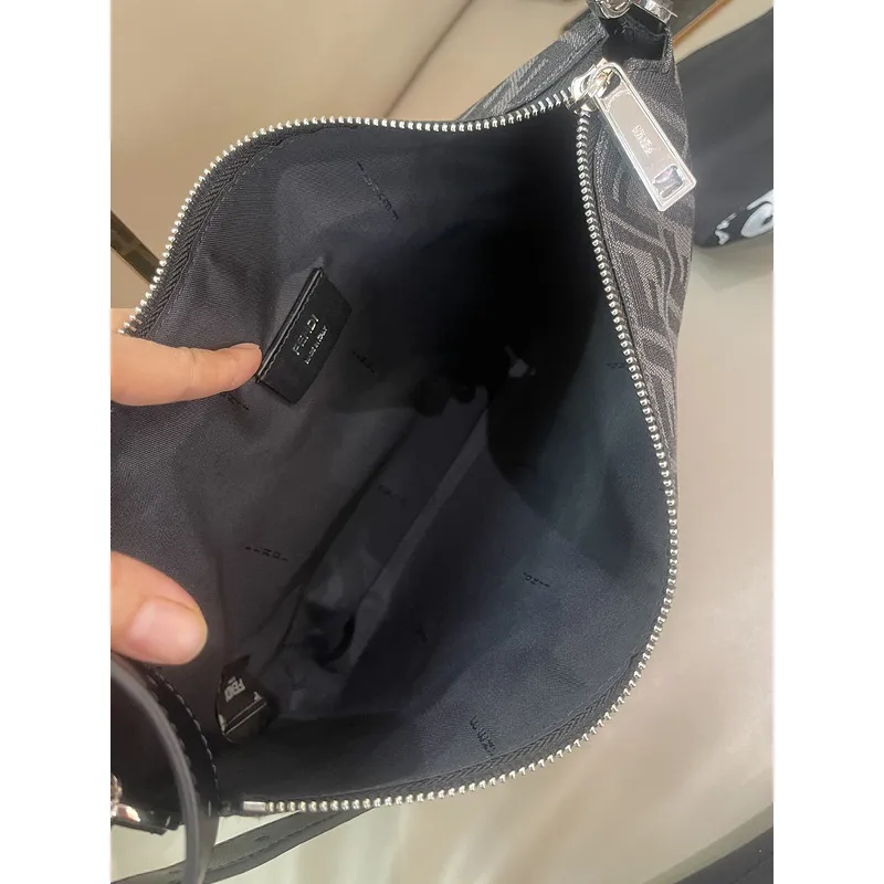 Fendi Brown And Beige FF Logo Jacquard Fabric Shoulder Bag With Leather Trims size:34×22 #A54307 Fendi Brown And Beige FF Logo Jacquard Fabric Shoulder Bag With Leather Trims size:34×22 #A54307