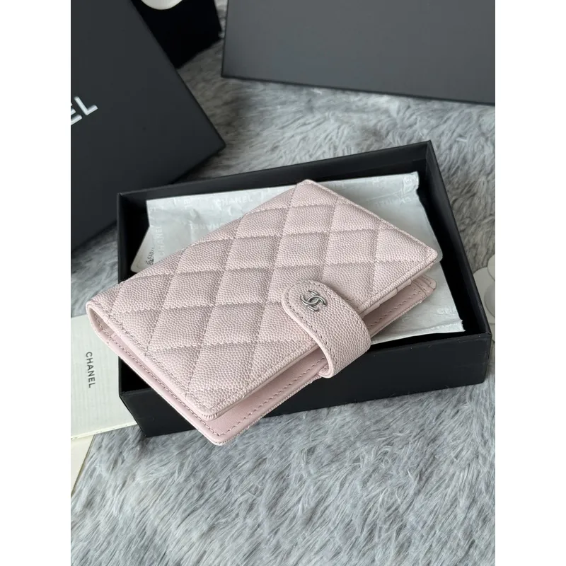 Chanel Quilted Caviar Leather Passport Holder In Blush Pink With Signature CC Turnlock #A50709