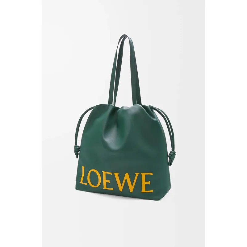 Loewe Green Leather Drawstring Tote Bag With Bold Branding For Chic Everyday Use #A50065
