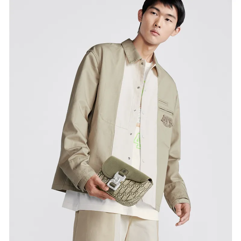 D-ior Olive Green Oblique Pattern Crossbody Bag With Signature Lock Design  size:19×13×4cm #A54109