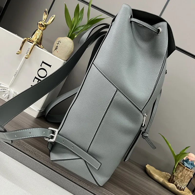 Loewe Puzzle Backpack In Light Gray Pebbled Leather With Signature Design #A50978