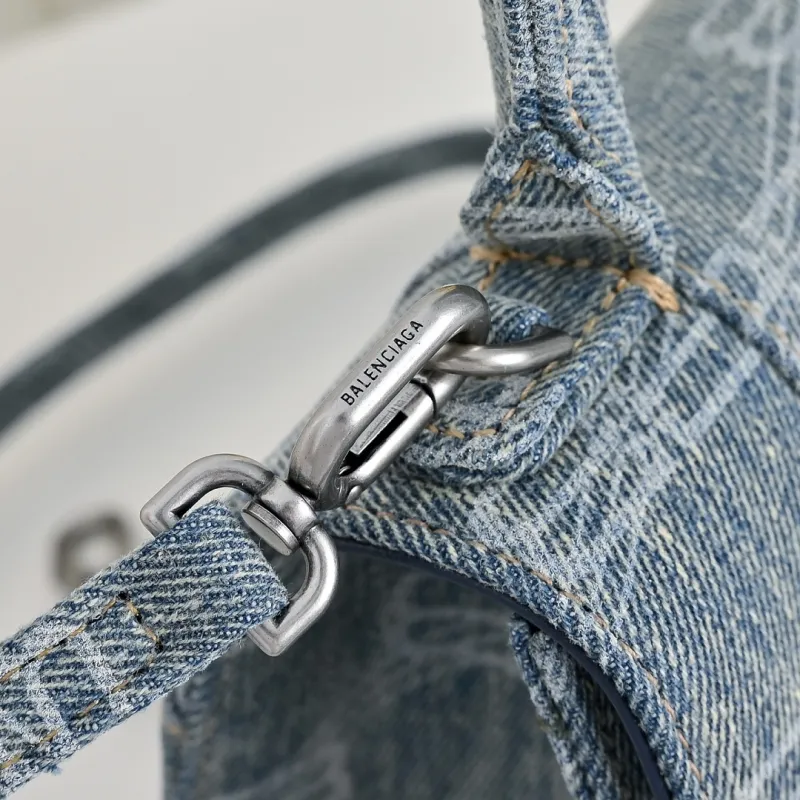Balenciaga Hourglass Denim Handbag Silver B Logo 23x10x24cm #A64967
