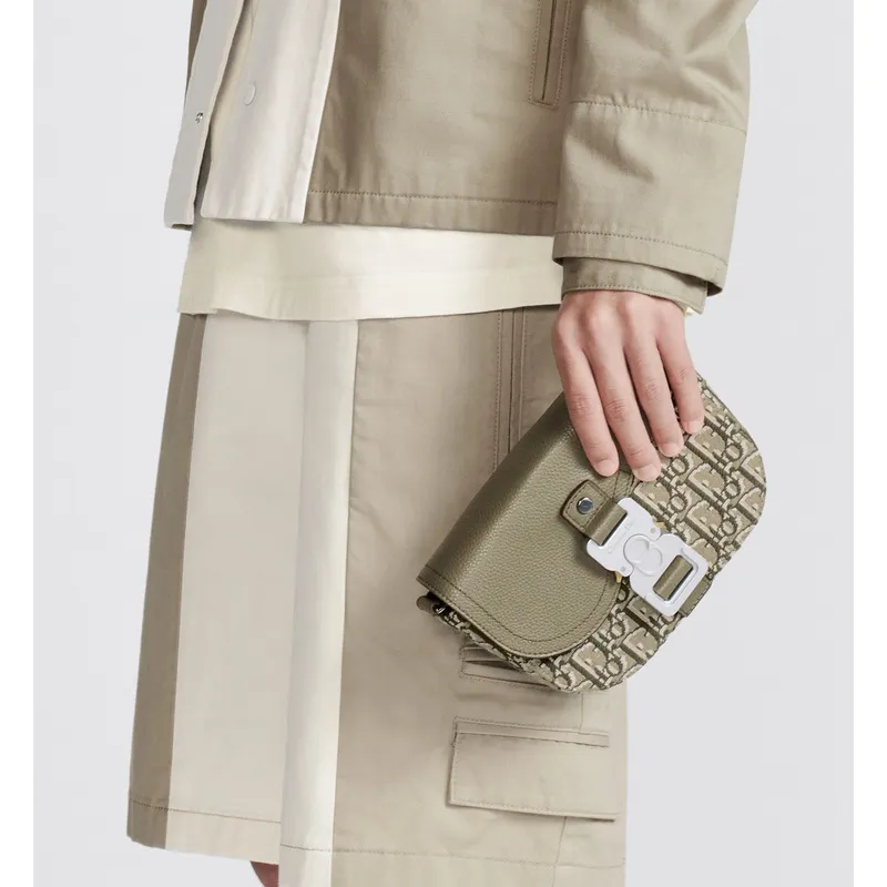 D-ior Olive Green Oblique Pattern Crossbody Bag With Signature Lock Design  size:19×13×4cm #A54109