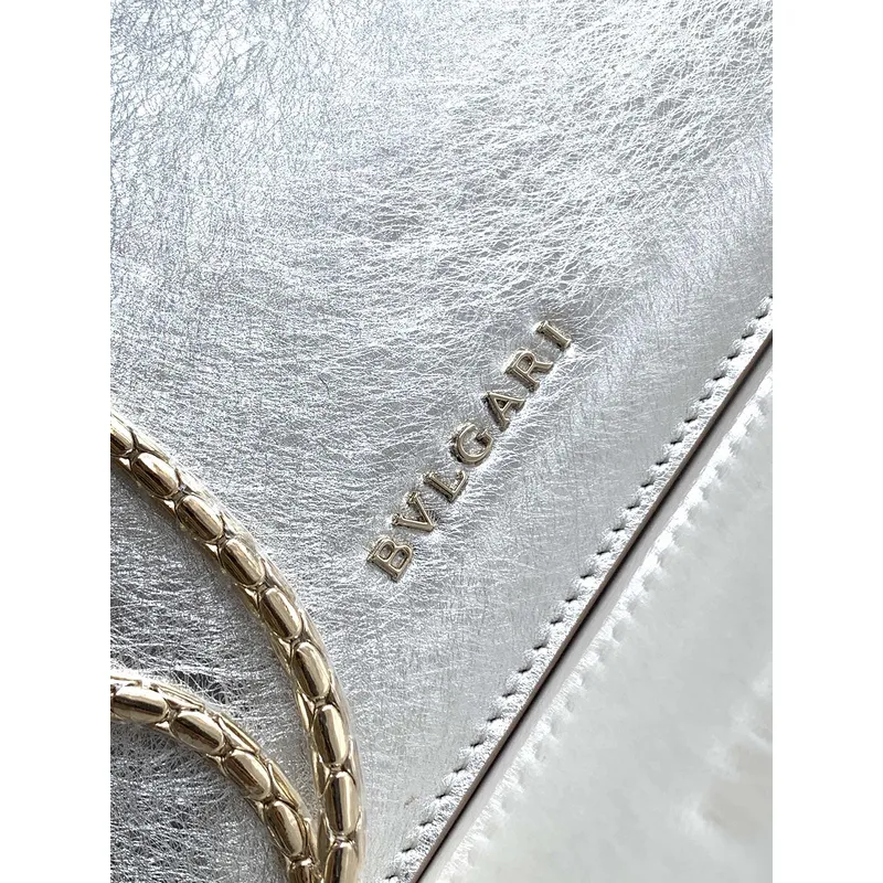 Bvlgari Serpenti Metallic Silver Crossbody Bag With Iconic Motif #A51655