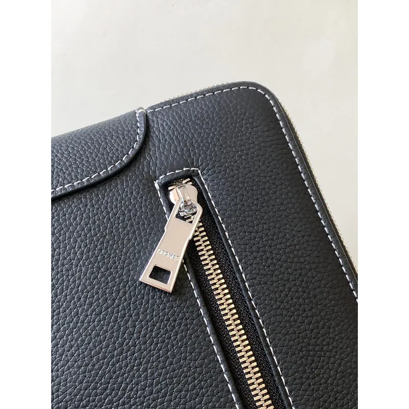 Hermès Leather Zip - Around Wristlet Clutches In Brown And Black With Branded Detailing #A50707