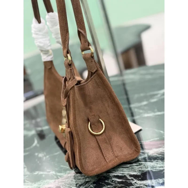 Prada Brown Suede Handbag 1BG580  #A55278