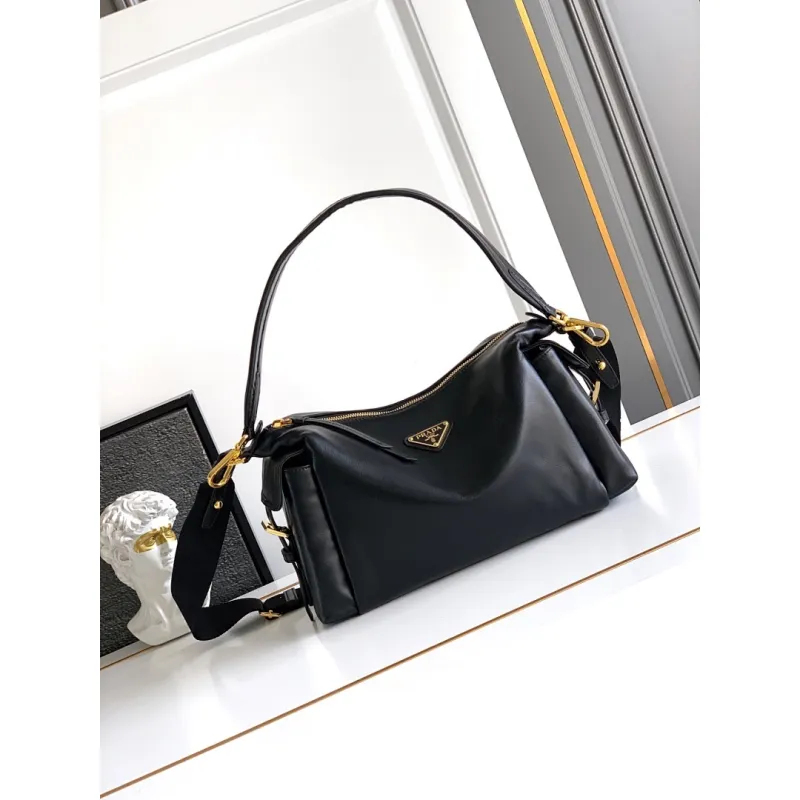 Prada Galleria Soft Shoulder Bag (2 Colors) – Burgundy/Black Leather with Gold-Tone Triangle Logo & Convertible Strap #A59180