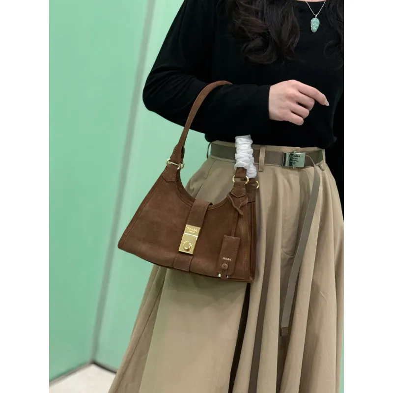 Prada Brown Suede Handbag 1BG580  #A55278