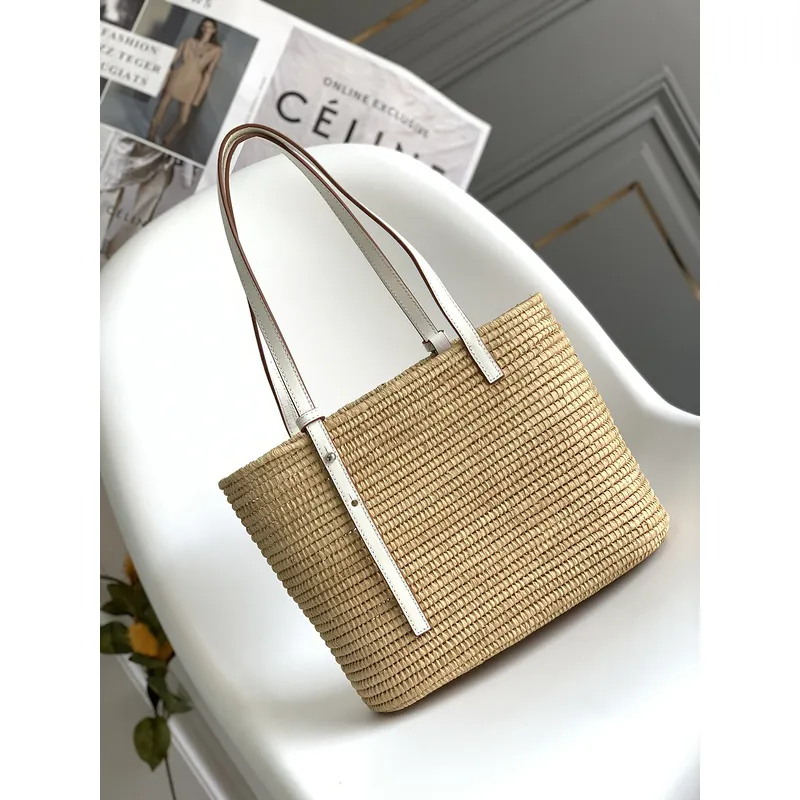 LOEWE Straw Tote Bag With White Leather Logo Patch And Dual Handles size:30×21×11cm #A54072