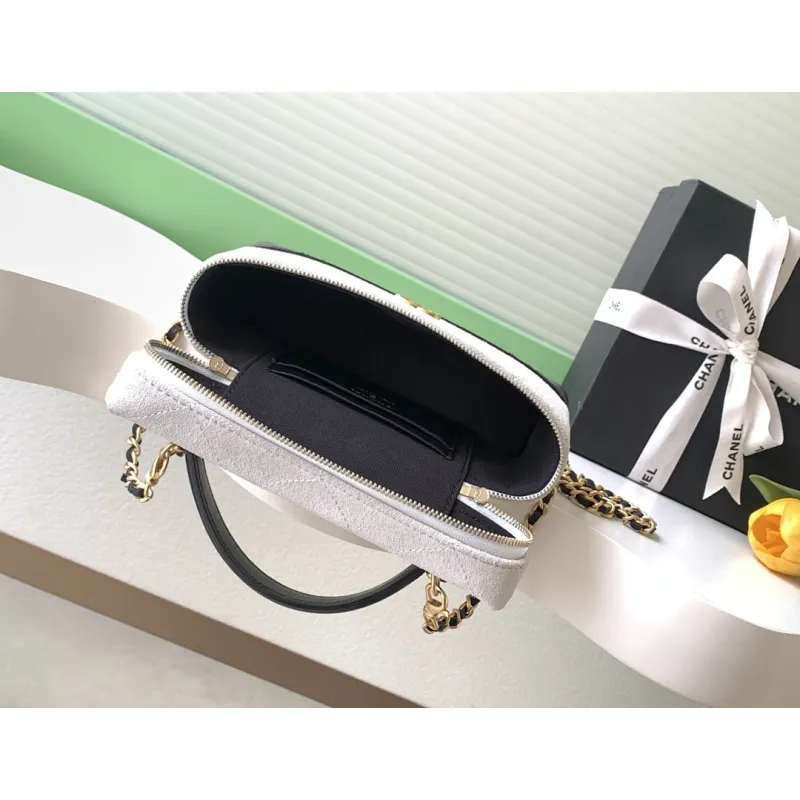 Chanel AP5276 Suede & Leather Handbag with Chain Strap Size 17-19.5-5 #A62896