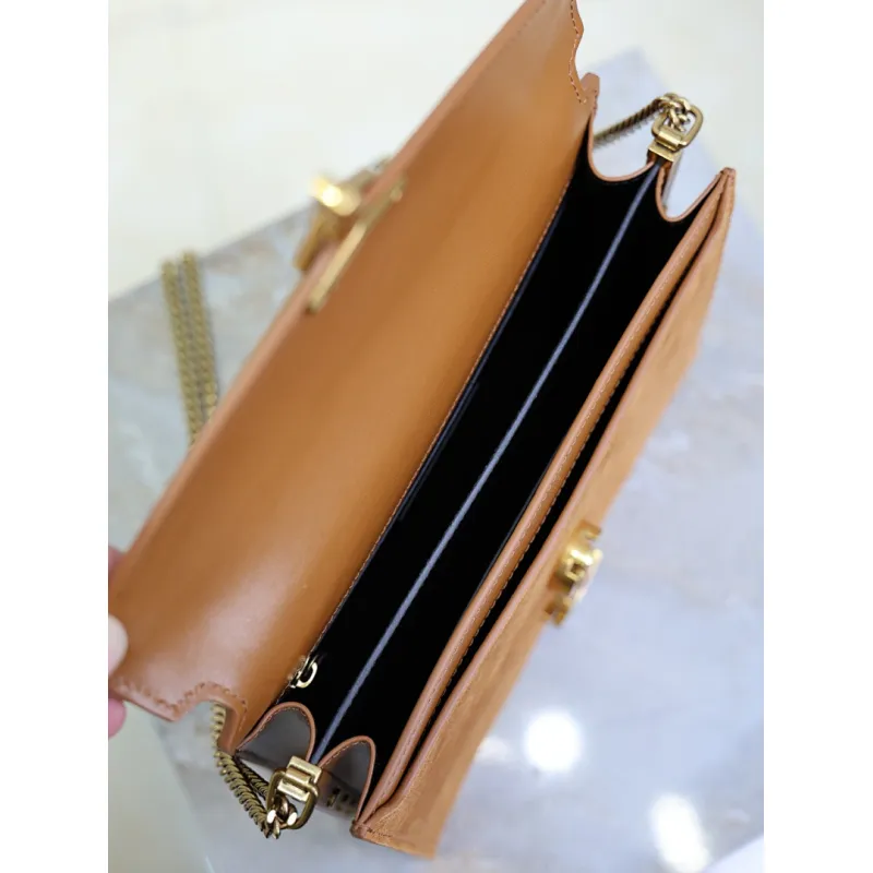 SAINT LAURENT Cassandra Envelope Crossbody Bag Set – Tan Leather-Suede & Black Velvet with Gold YSL Logo (Detachable Chain Strap) #A58773