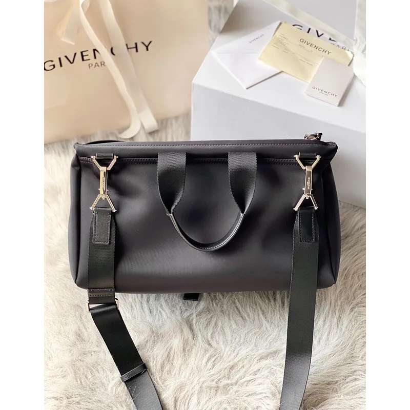 Givenchy Black Leather Top Handle Bag With Logo Webbing Strap #A52352