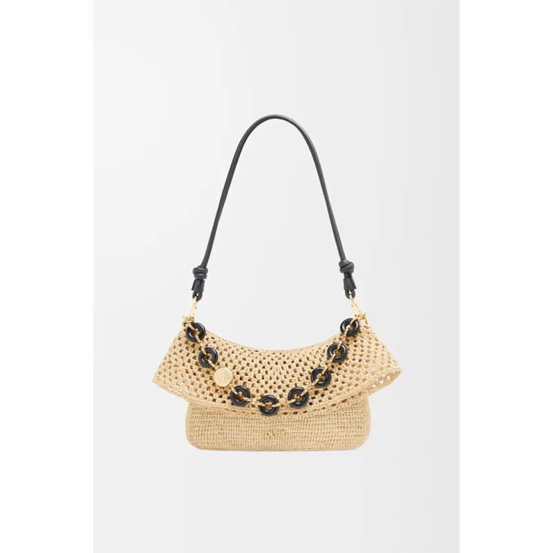 Loewe Medium Ola Raffia & Leather Shoulder Bag, 26 x 13 x 18 cm #A63229