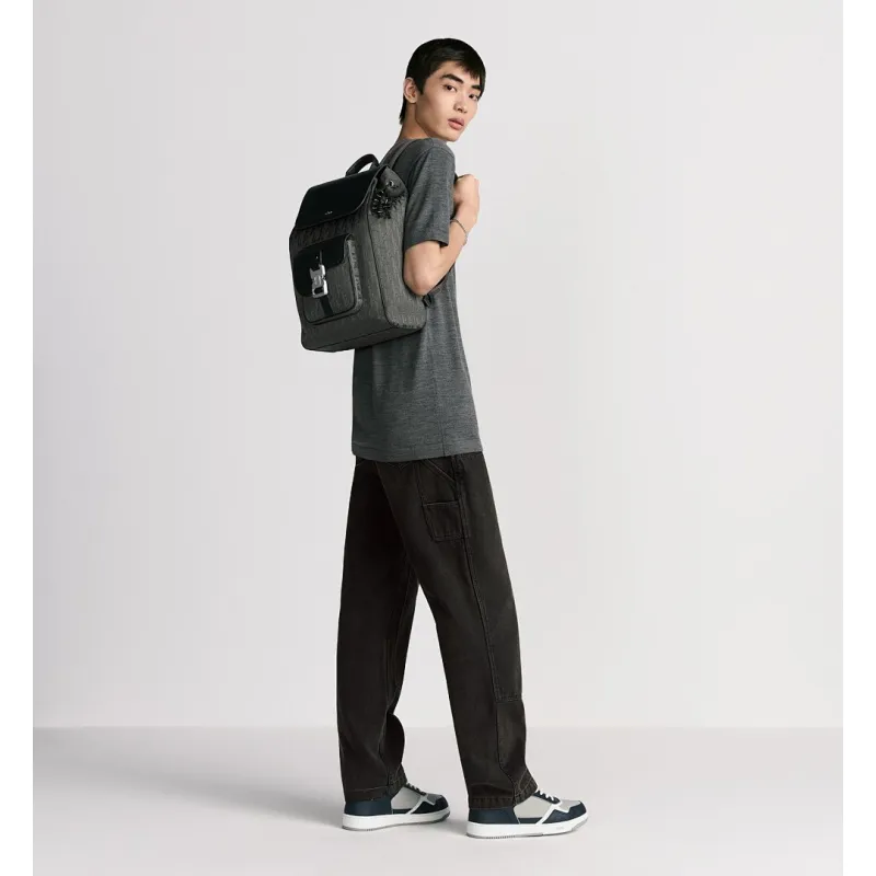 D-ior Hit the Road Backpack with Flap – Anthracite Gray Oblique Jacquard & Grained Calfskin  #A59161