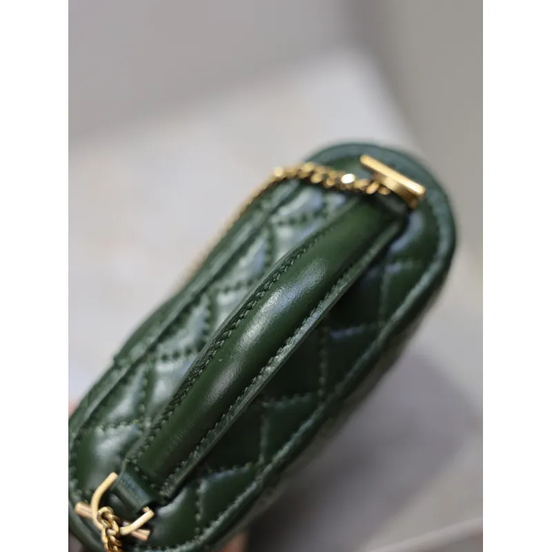 Saint Laurent 819285 GABY Mini Chain Cosmetic Bag - Dark Green Quilted Leather with Detachable Strap #A59505