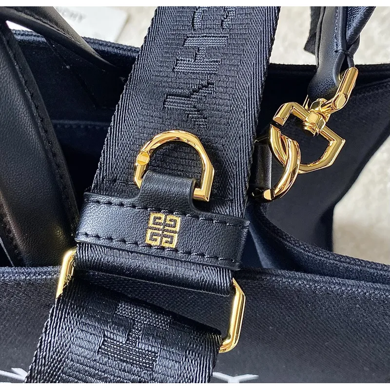 Givenchy Black Canvas Tote Bag With Branding And Gold Hardware #A52344