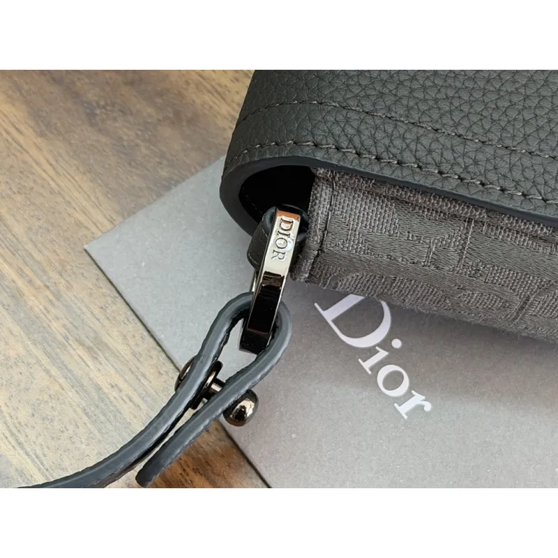 D-ior Small Saddle Messenger Bag – Anthracite Gray Oblique Canvas & Grained Calfskin with Aluminum Buckle #A59162