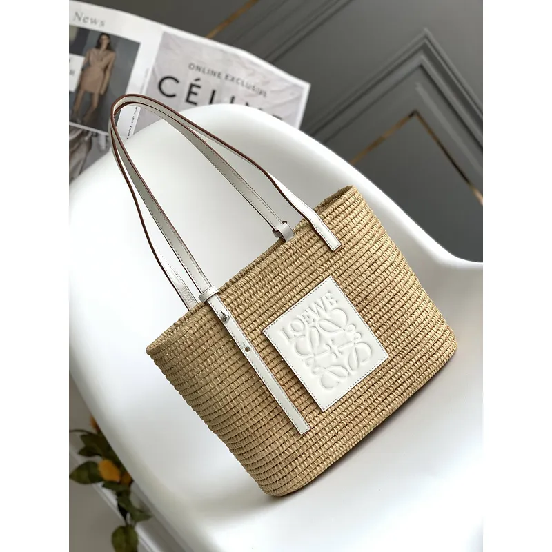 LOEWE Straw Tote Bag With White Leather Logo Patch And Dual Handles size:30×21×11cm #A54072