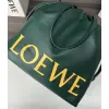 Loewe Green Leather Drawstring Tote Bag With Bold Branding For Chic Everyday Use #A50065