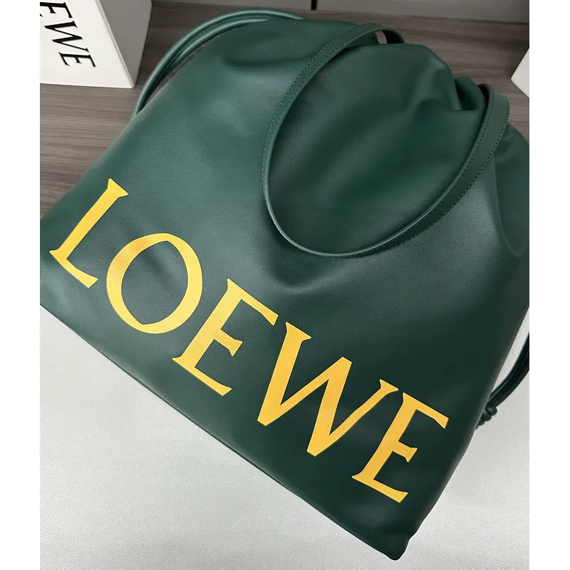 Loewe Green Leather Drawstring Tote Bag With Bold Branding For Chic Everyday Use #A50065