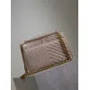 SAINT LAURENT Loulou Small Envelope Crossbody Bag – Blush Suede with Chevron Quilt & Gold YSL Logo (Detachable Chain Strap) #A58780 SAINT LAURENT Loulou Small Envelope Crossbody Bag – Blush Suede with Chevron Quilt & Gold YSL Logo (Detachable Chain Strap) #A58780
