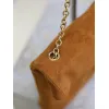 SAINT LAURENT Cassandra Large Envelope Shoulder Bag – Tan Suede with Gold YSL Logo (Detachable Chain Strap) #A58782