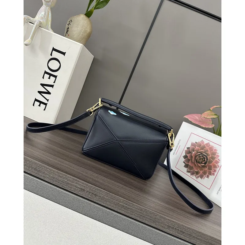 Loewe Puzzle Bag Small Navy Blue Leather with Cloud Design Accents #A50945